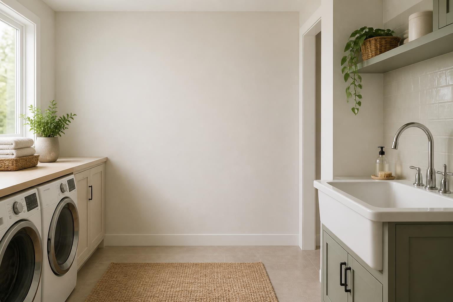 Clean laundry room with polished utility sink and open space