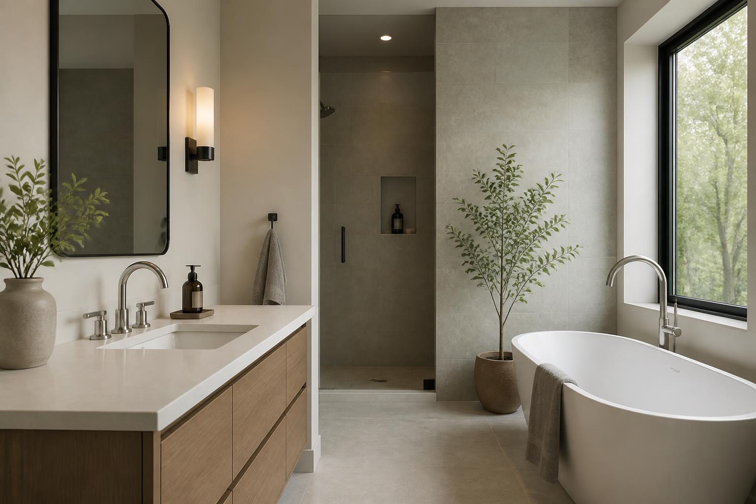 Modern bathroom with polished faucet and clean tile finishes